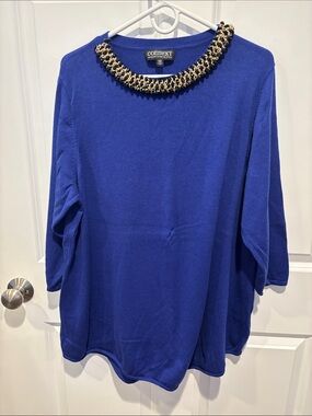 Context Cobalt Blue Sweater with Gold Chain Neckline